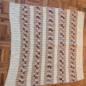 Handmade Crochet Blanket in Cream and Brown